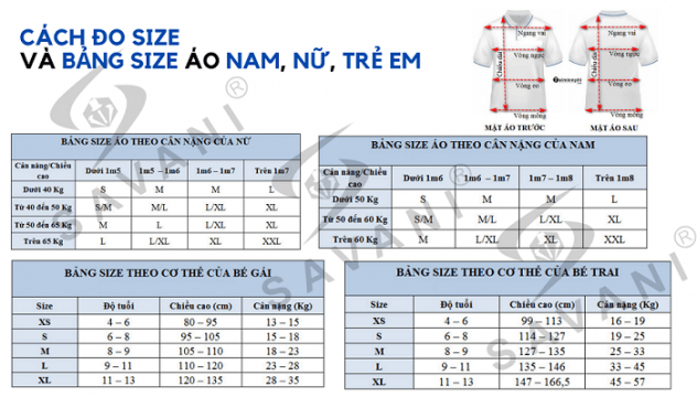 Bảng size áo chi tiết và cách chọn size áo cho nam, nữ, trẻ em chuẩn nhất