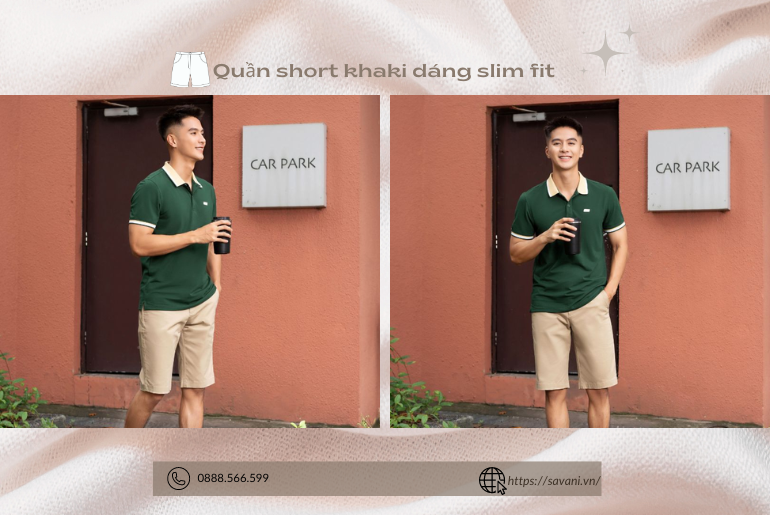 Quần short khaki nam dáng slim fit